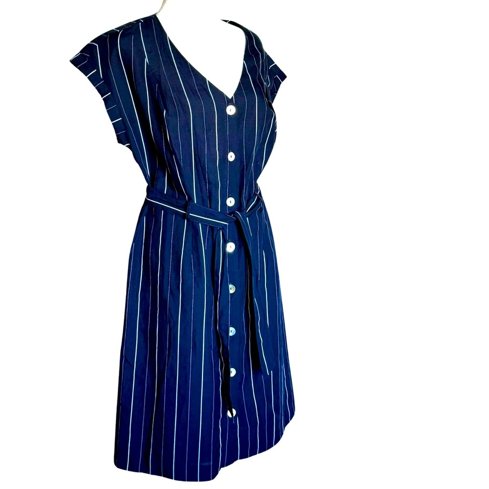 Navy Stripe Shirt Dress Sz M